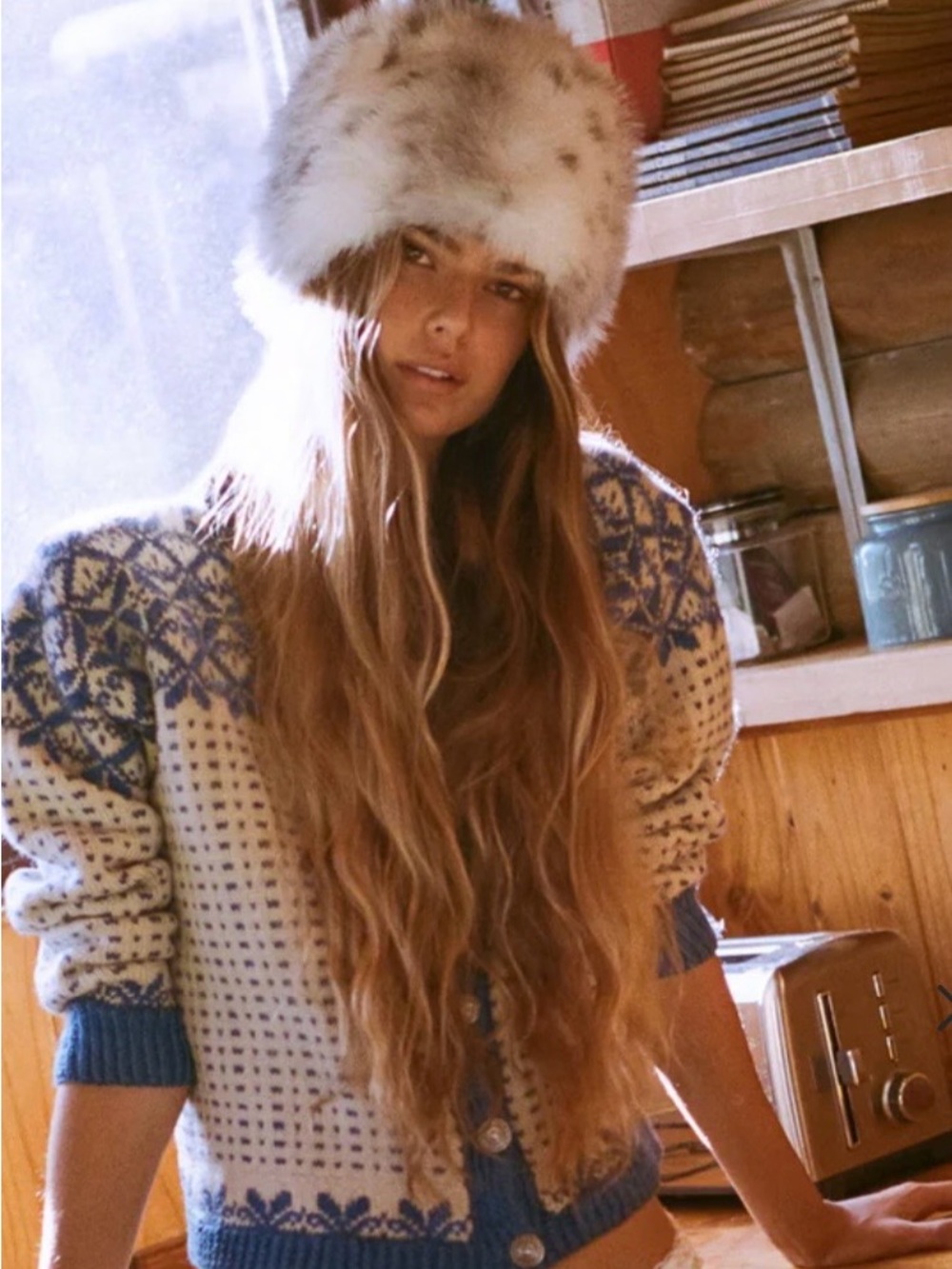 Faux Fur Russian-Style Hat in Cream and Brown